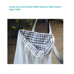 CANVAS ECRU TOTE LINED CHECKER WHITE & BROWN - Reversible